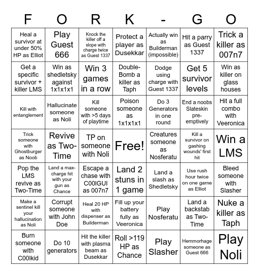 Forsaken bingo Card