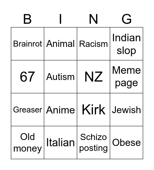 Untitled Bingo Card