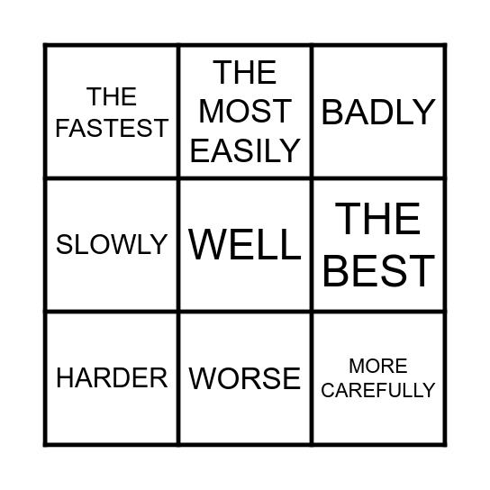 ADVERBS Bingo Card