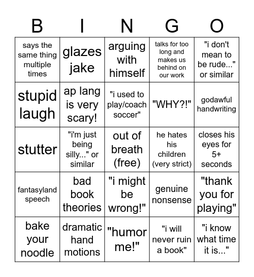 VALDERRAMA BINGO Card