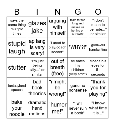 VALDERRAMA BINGO Card