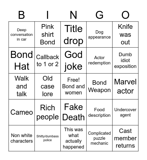 Knives Out 3 Bingo Card
