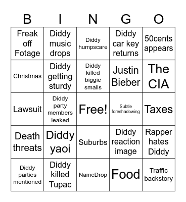 Diddy bingo Card