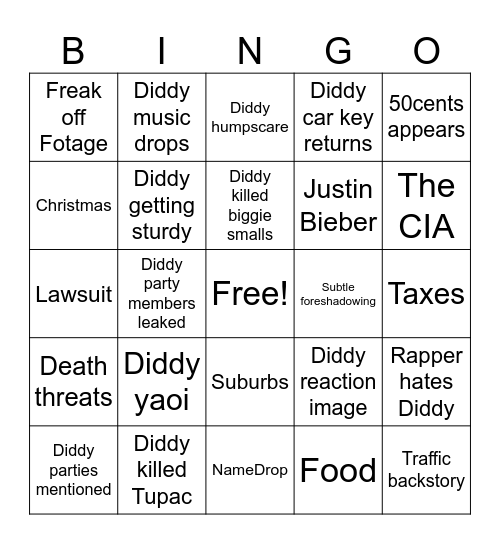 Diddy bingo Card