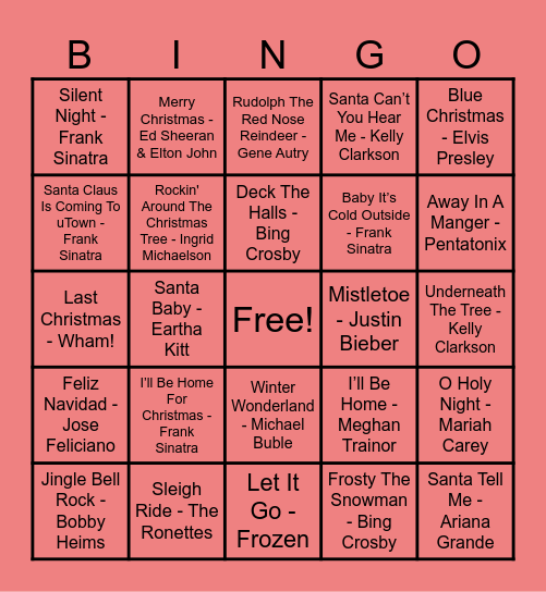 Holiday Music Partz Bingo Card