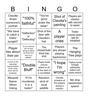 UK Traitors Season 4 Bingo Card Bingo Card