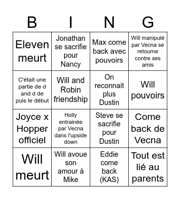 Stranger things s5 Bingo Card