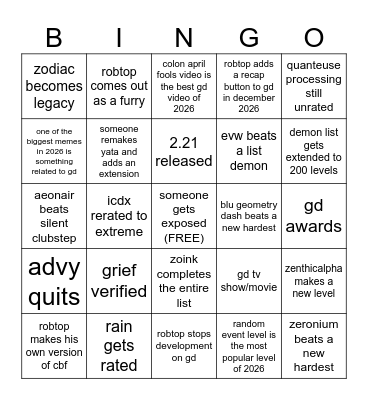 2026 gd bingo Card