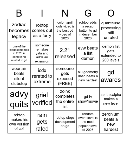2026 gd bingo Card