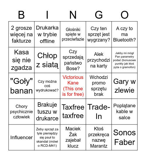 DENON STORE BINGO Card