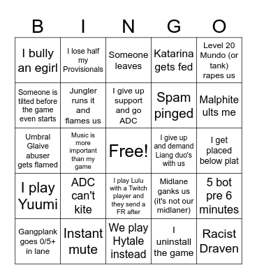 New Season Ranked Bingo Card