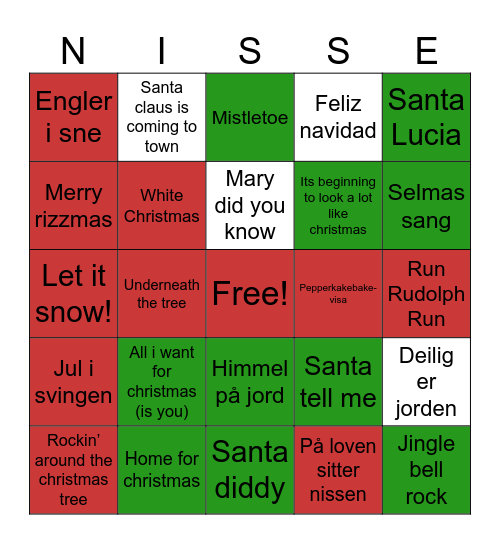Julesang-Bingo Card