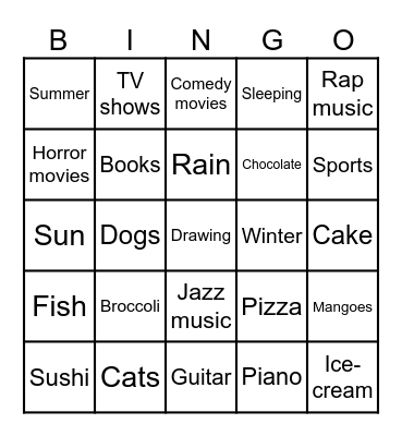 I love... Bingo Card