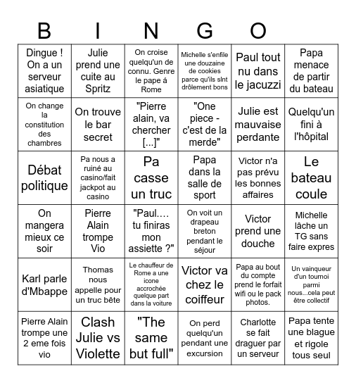 Croisière Bingo Card