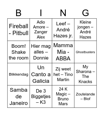 Muziekbingo oud en nieuw 2025 (1) Bingo Card