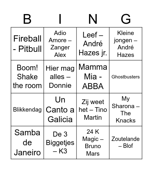 Muziekbingo oud en nieuw 2025 (1) Bingo Card