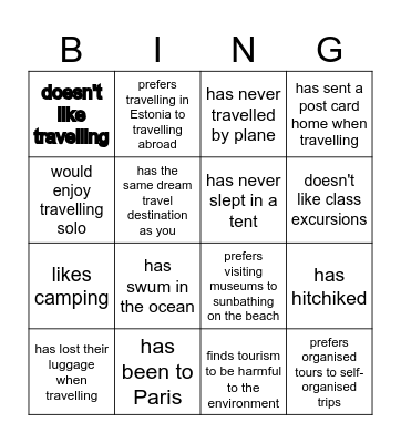 Travelling IK5       Find someone who ... Bingo Card