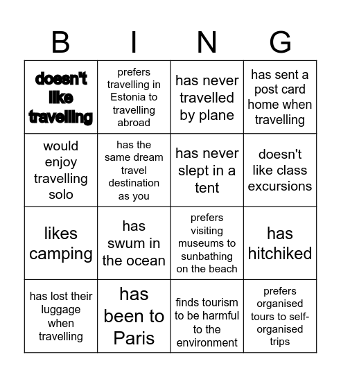 Travelling IK5       Find someone who ... Bingo Card