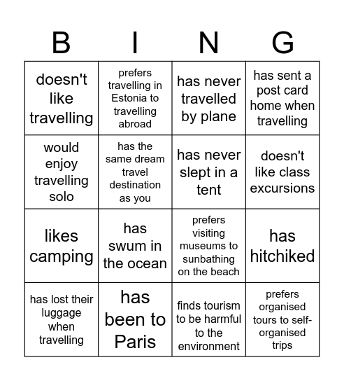 Travelling IK5       Find someone who ... Bingo Card