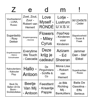 Noor's Muziekbingo Card