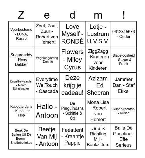 Noor's Muziekbingo Card