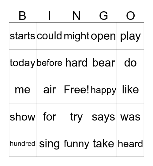 Sight Word Bingo! Bingo Card