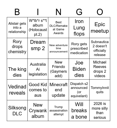 2026 Bingo Card