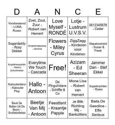Noor's Muziekbingo Card
