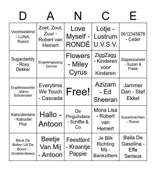 Noor's Muziekbingo Card