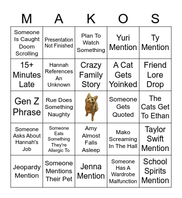 Mako's Presentation Bingo Card