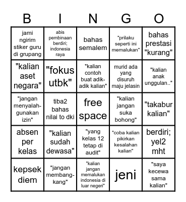 bingo pembinaan 15/12/2025 Bingo Card