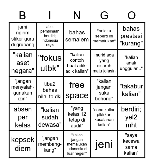 bingo pembinaan 15/12/2025 Bingo Card