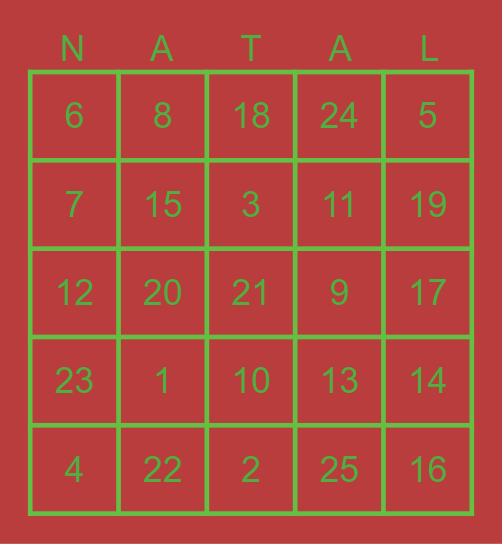 Bingo natal Bingo Card