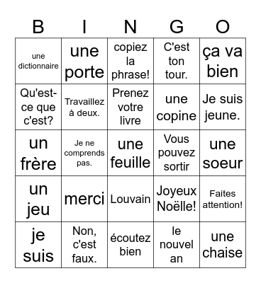 Franse woordenschat Bingo Card