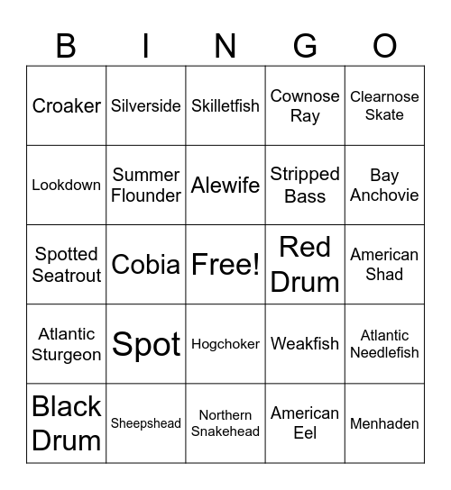 Fish-O Bingo Card