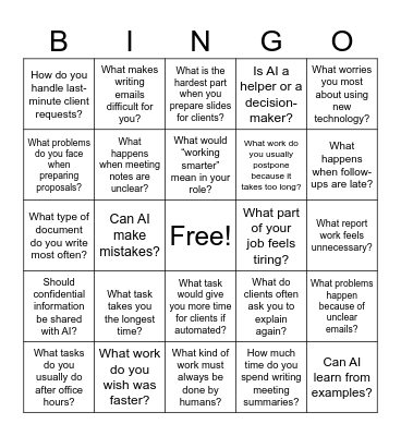 GE Bingo Activity Bingo Card