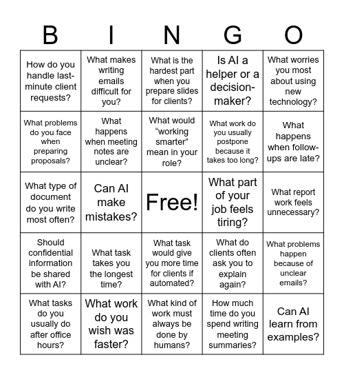 GE Bingo Activity Bingo Card