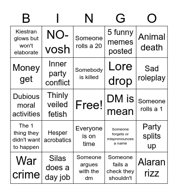 Untitled Bingo Card