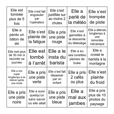 Estelle au ski Bingo Card