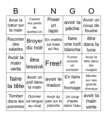 Expressions françaises Bingo Card