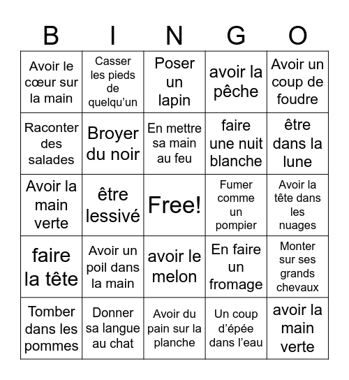 Expressions françaises Bingo Card