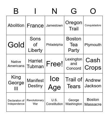 USI History Review Bingo Card