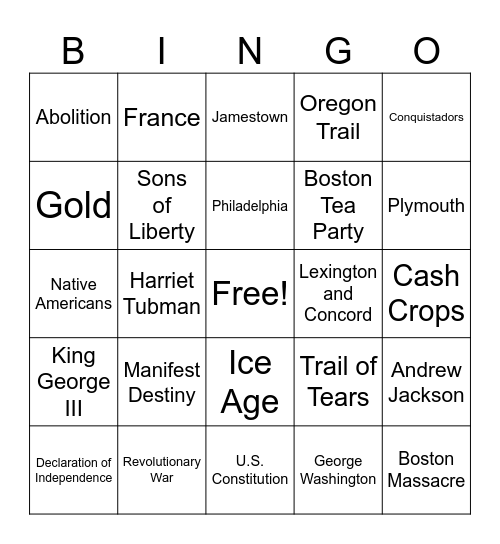 USI History Review Bingo Card