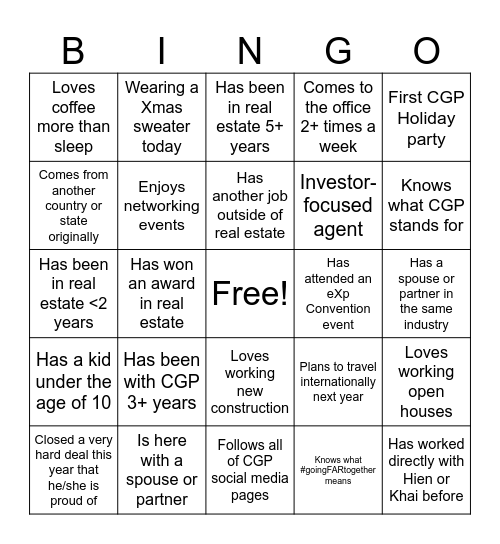 CGP Holiday Card Bingo Card