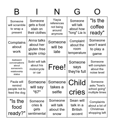 Family Bingo Card