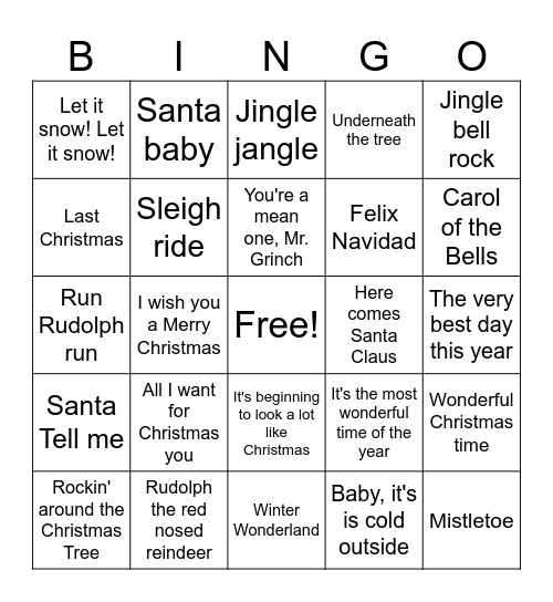 Holiday Radio Bingo Card