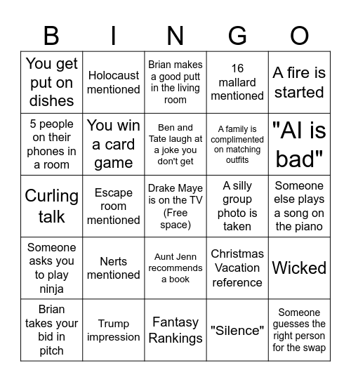Klauber Xmas Bingo Card