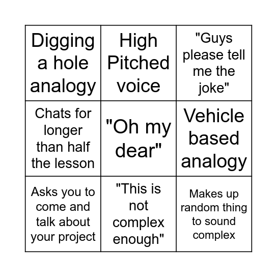 Mr Li Bingo Card