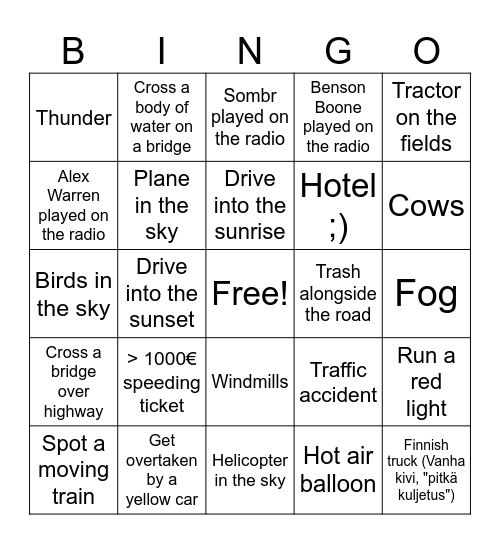 ETS2 Bingo Card
