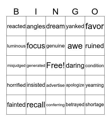 Vocabulary Bingo! Bingo Card